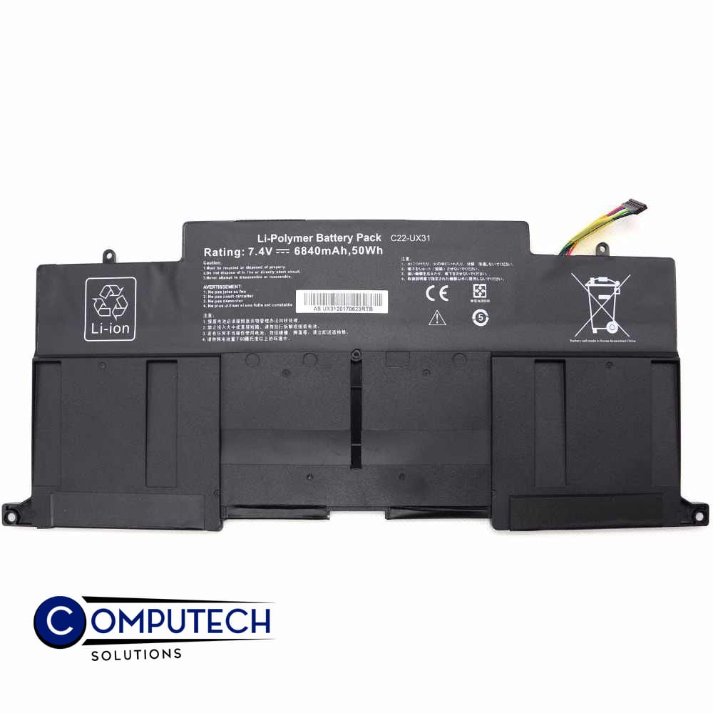 BATAS04701ABjpg ComputechSolutions replacement battery for Asus ZenBook UX31A UX31E, angled view with connector cable