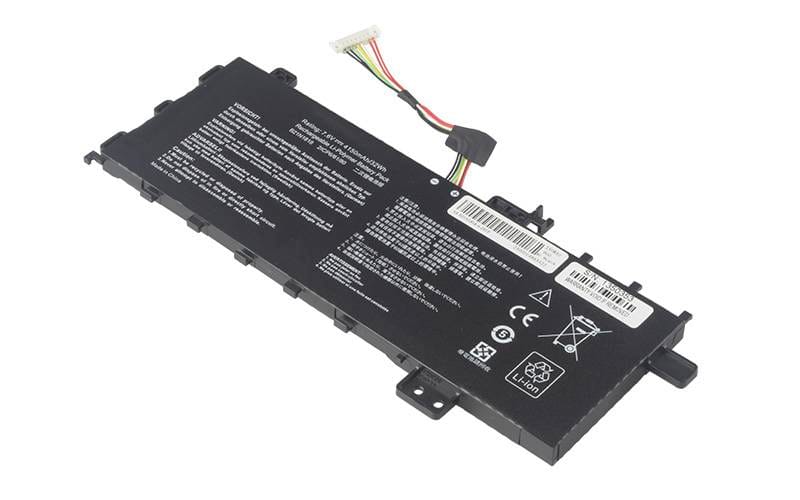 BATAS09701AFjpg ComputechSolutions B21N1818 Asus battery label showing model number and specifications, 7.6V 32Wh 2-Cell Li-Poly