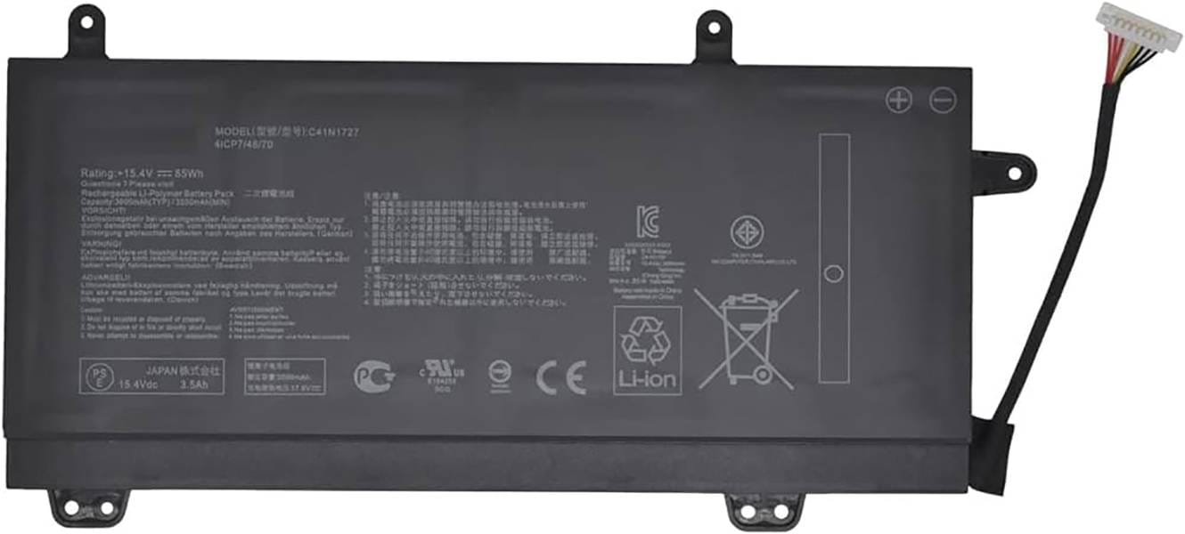 BATAS10401AFjpg ComputechSolutions C41N1727 Asus battery label showing model number and specifications, 14.8V 41Wh 4-Cell Li-Poly