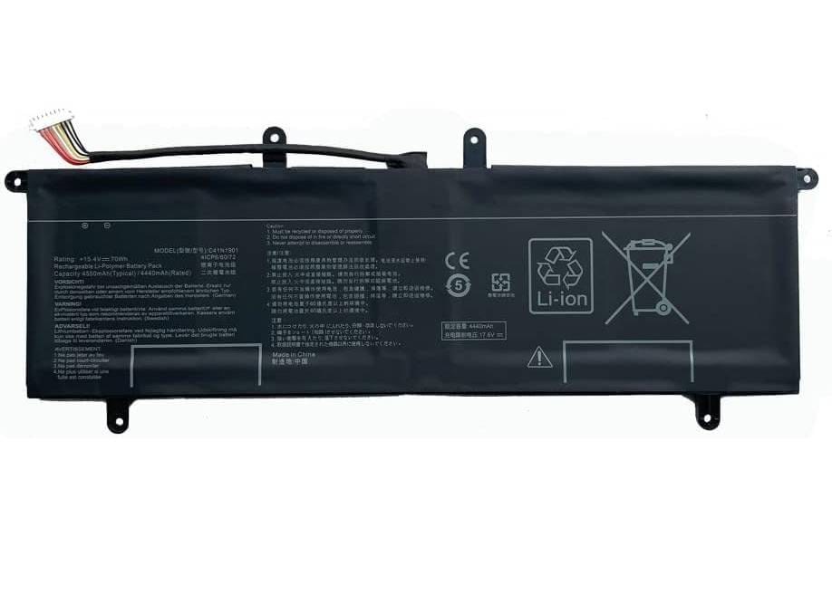 Version 100 ComputechSolutions C41N1901 Asus battery label showing model number and specifications, 14.8V 50Wh 4-Cell Li-Poly