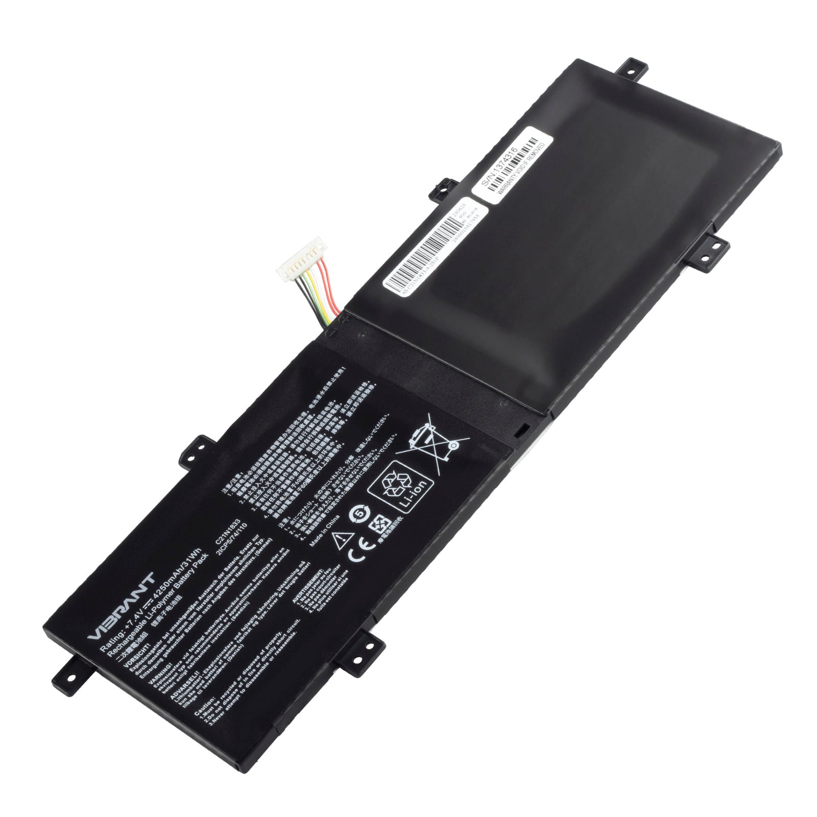 BATAS10601A1 ComputechSolutions C21N1833 Asus battery label showing model number and specifications, 7.4V 32Wh 2-Cell Li-Poly