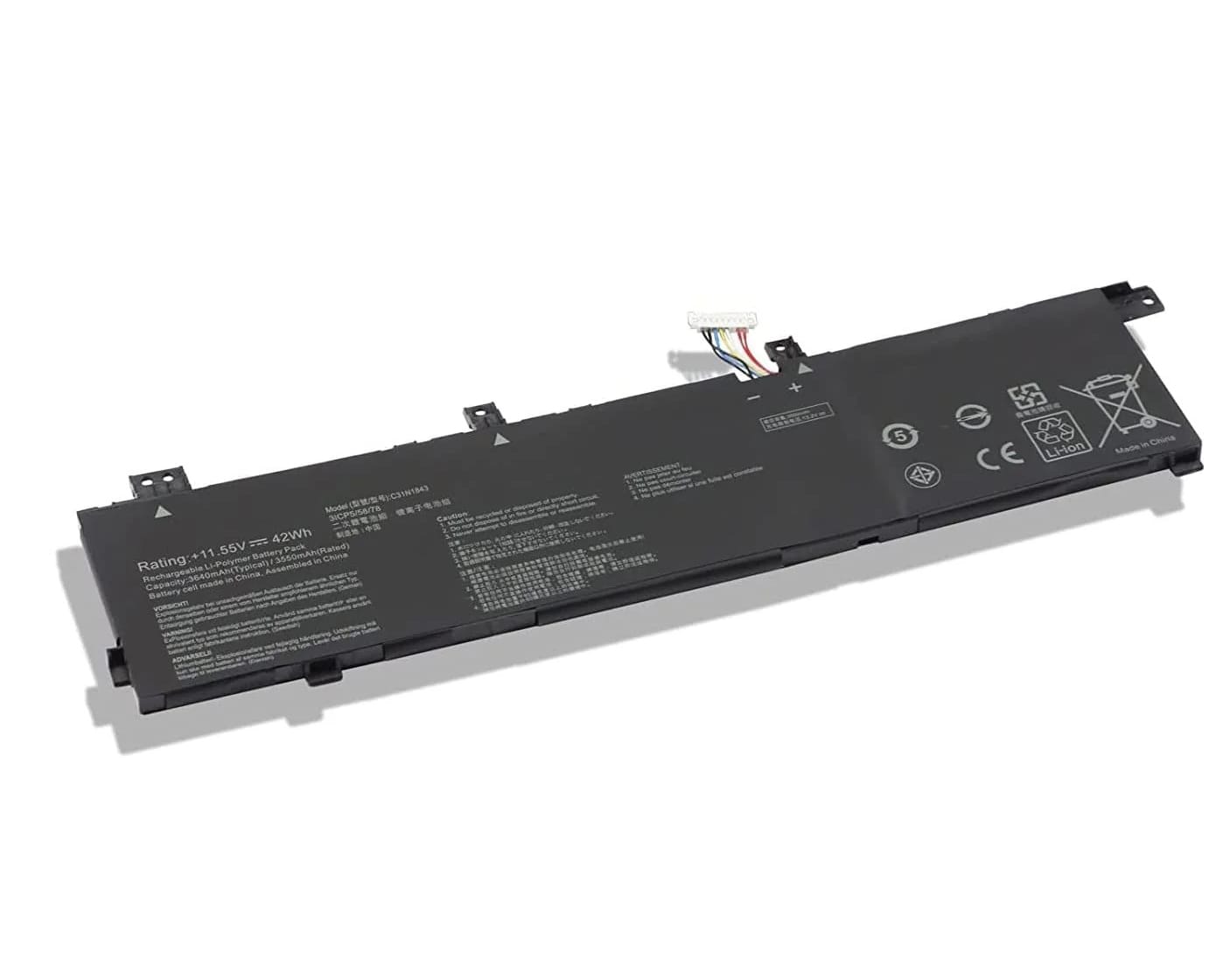 BATAS10701AF ComputechSolutions C31N1843 Asus battery label showing model number and specifications, 11.4V 30Wh 3-Cell Li-Poly