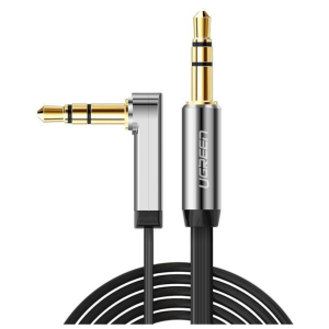 UGreen AV119 Right-angled 3.5mm Flat Aux Cable 2m - Black/Silver