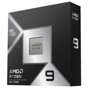 AMD Ryzen 9 processor box with a black and silver geometric design and '9000 Series Processor' text