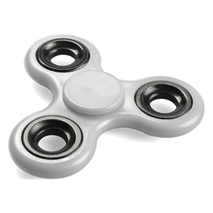 White plastic fidget spinner with three rounded arms and a central bearing.