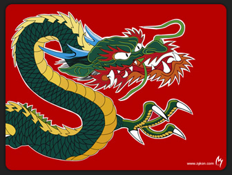 11135 - Computech-Solutions Decorative illustration of a green Chinese dragon on a red background with white accents.