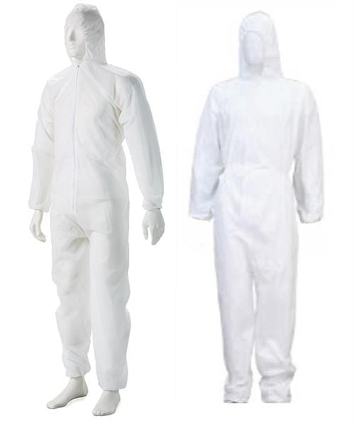 12919S - Computech-Solutions Two white hooded disposable protective coveralls displayed on mannequins.
