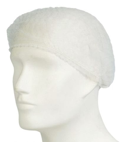 12936 - Computech-Solutions White fabric shower cap on a head mannequin, shown in side profile.