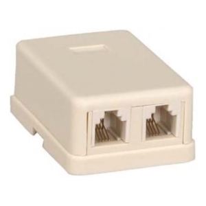 Beige plastic dual RJ-45 Ethernet adapter with two ports (inline coupler)