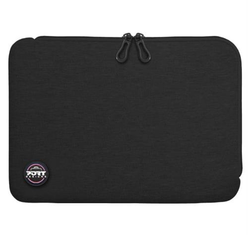 140409 - Computech-Solutions Black laptop sleeve with a double zipper at the top and a small round logo in the lower-left corner.