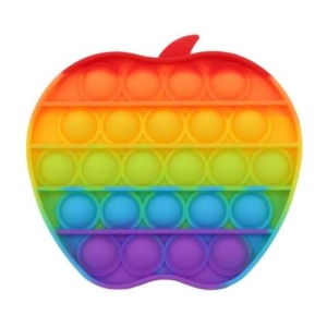 15413-APL - Computech-Solutions Rainbow apple-shaped pop-it fidget toy with five colored rows of bubbles in rainbow colors