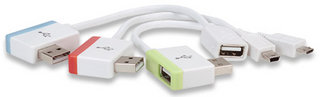 161657 - Computech-Solutions Set of color-coded USB adapters with blue, red, and green ends attached to white USB cables on a white background.