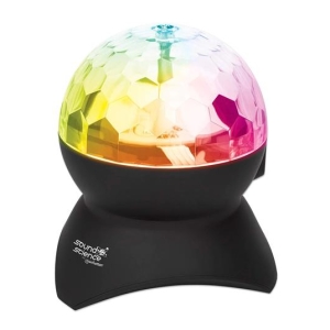 165068 - Computech-Solutions Color-changing LED disco ball light perched on a black curved base (Sound+Science brand)