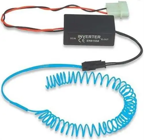 170741 - Computech-Solutions Black inverter box labeled INVERTER with red/black power leads and a separate blue coiled cord ending in a plug/connector.