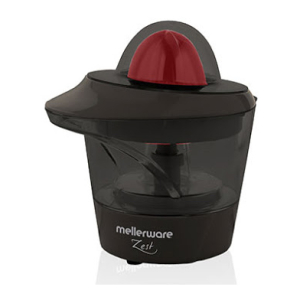 Mellerware Zest compact citrus juicer with red reamer and dark transparent juice chamber.
