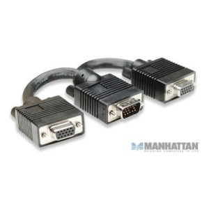 Three black video adapters with VGA and DVI connectors arranged in a row, with a Manhattan watermark in the corner.