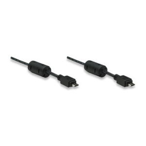Two black USB cables with inline ferrite cores, laid side by side.