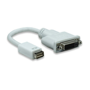 White HDMI-to-DVI adapter cable with HDMI plug on one end and DVI connector on the other end.