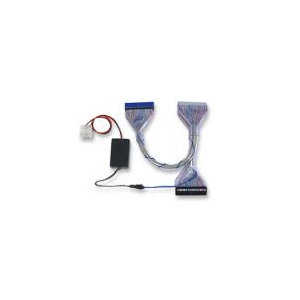 Medical diagnostic interface: a small black control box connected to a blue/white ribbon cable harness and a USB-like plug.