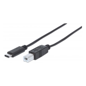 USB-A to USB-B cable (black), with male connectors on both ends