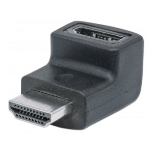 Right-angle HDMI adapter: full-size HDMI male on the side and a micro HDMI female port on top.