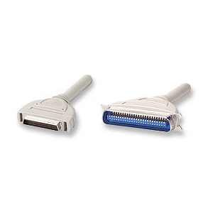 Pair of white computer connectors on a short cable: a DVI-style plug on the left and a blue multi-pin connector on the right.