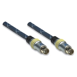 Two metallic circular multi-pin connectors with blue textured cables and yellow seals, positioned diagonally side by side.