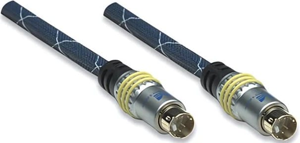 361354 - Computech-Solutions Two metallic circular multi-pin connectors with blue textured cables and yellow seals, positioned diagonally side by side.