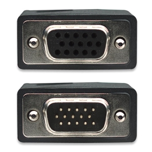 Pair of VGA D-sub connectors: top is female (15 holes), bottom is male (15 pins).