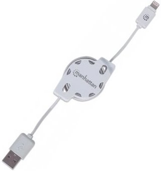394246 - Computech-Solutions White USB extension cable with an inline adapter labeled Manhattan; USB-A male connectors on both ends.