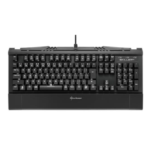Wired full-size gaming keyboard with a numeric keypad and built-in wrist rest, viewed from above to show the layout and palm area.