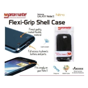 Flexi-Grip shell case for Samsung Galaxy Note II; blue flexible case pictured with packaging, highlighting lightweight design and full button access.
