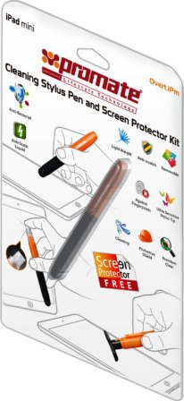 4161815525914 - Computech-Solutions Promate Cleaning Stylus Pen and Screen Protector Kit for iPad mini, shown on packaging with stylus and screen protector artwork.