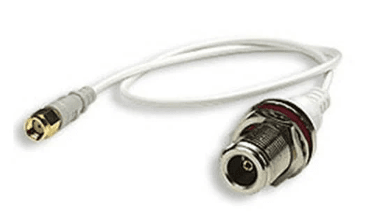 500425 - Computech-Solutions Coaxial RF cable with circular metal connectors on each end.