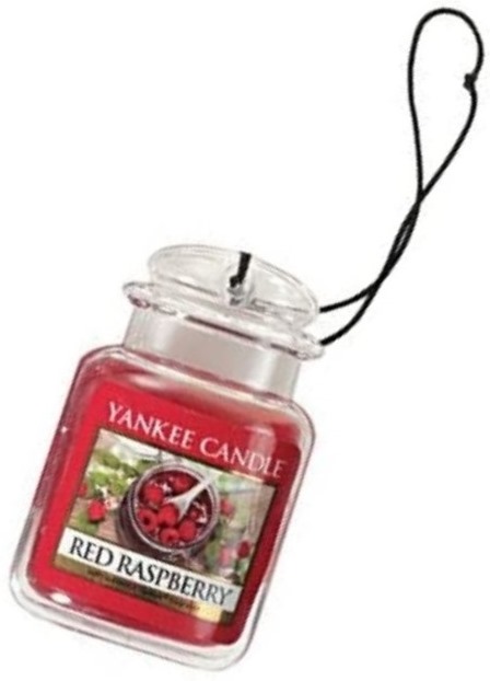 5038580088038 - Computech-Solutions Yankee Candle Red Raspberry scented candle in a small glass jar with a hanging loop.