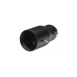 Close-up of a black cylindrical telescope lens tube with metal mounting lugs.