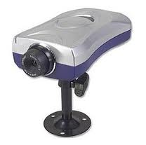 550710 - Computech-Solutions Industrial camera mounted on a vertical adjustable stand with a circular base, gray and purple housing.