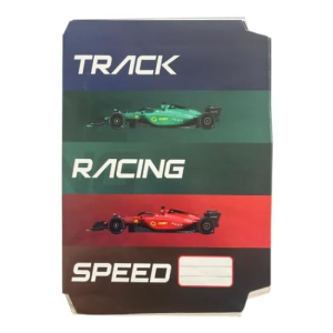 6009685854872-13 - Computech-Solutions Signboard titled TRACK RACING SPEED with two race cars, one green in the middle band and one red in the bottom band, and a blank speed label area.