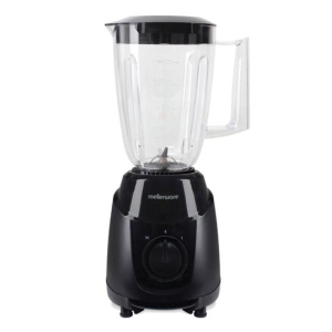 Mellerware blender with clear glass pitcher and black base, front dial control.