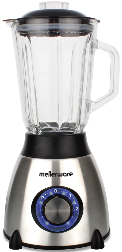 62600C - Computech-Solutions Electric blender with glass pitcher and blue-dial control on a stainless steel base
