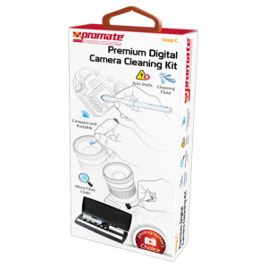 6959144000213 - Computech-Solutions Box for Promate Premium Digital Camera Cleaning Kit with cleaning tools, fluid, and microfiber accessories illustrated on packaging.