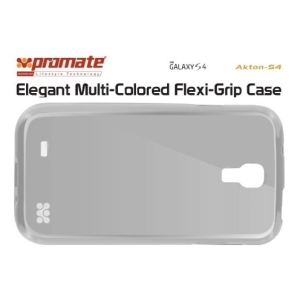 Packaging image for Promate Elegant Multi-Colored Flexi-Grip Case for Galaxy S4, showing a transparent phone case silhouette on the box