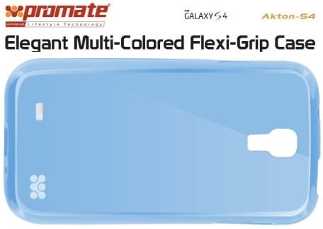 6959144000688 - Computech-Solutions Blue transparent Flexi-Grip phone case for Samsung Galaxy S4, packaging displays brand Promate and product name.