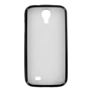 Back view of a translucent smartphone case with a circular camera cutout near the top and a small rectangular cutout at bottom-left
