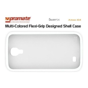 Packaging for a Galaxy S4 flexi-grip shell case; light gray shell with white border and cutouts visible on the card.