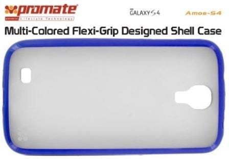 6959144000992 ComputechSolutions Packaging image of a Galaxy S4 Flexi-Grip shell case with a blue rim and grey back.