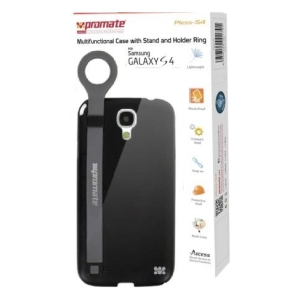 Promate multifunctional black phone case with stand and ring holder for Samsung Galaxy S4 (packaged)