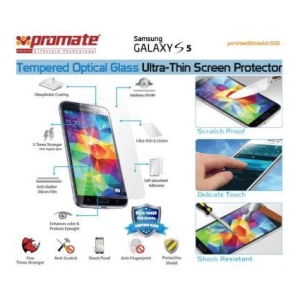 Tempered optical glass screen protector for Samsung Galaxy S5, ultra-thin and scratch resistant.