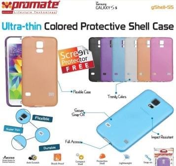 6959144008547 ComputechSolutions Advertisement for ultra-thin colored protective shell cases for Samsung Galaxy S5, shown in multiple colors with features like flexible, durable, and impact resistant.