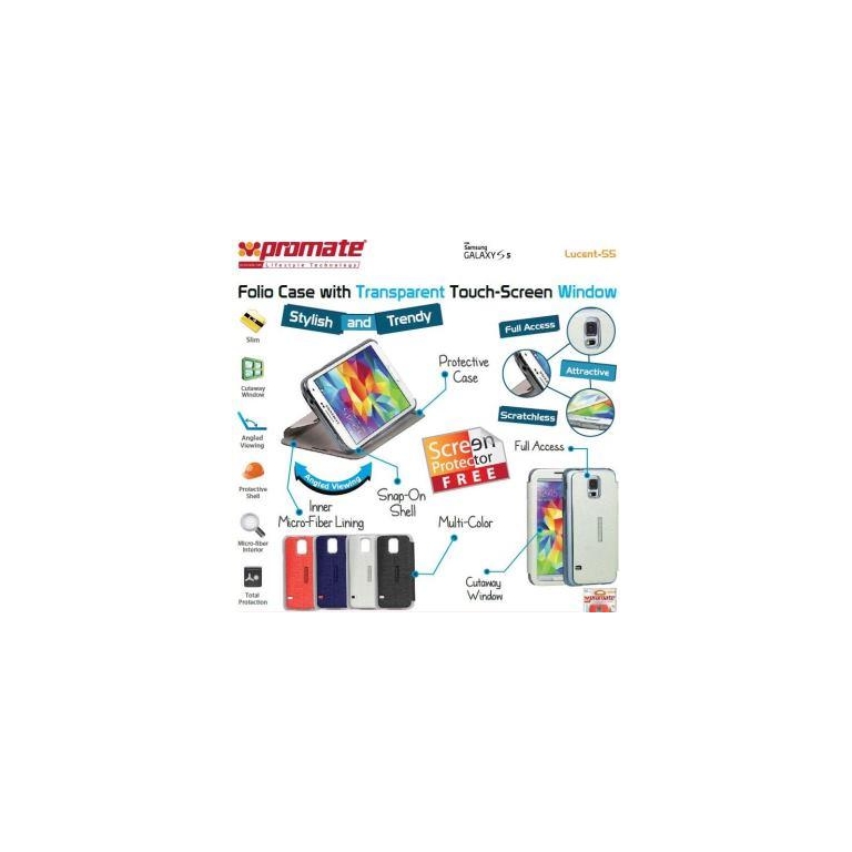 Promate Red Lucent S5 Bookcover with Touch Screen - Computech-Solutions